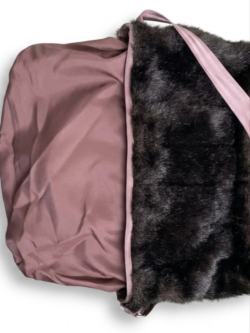 Harveys Seatbelt Bags Rare Vintage Plush Faux Fur Crossbody Shoulder Bag Brown
